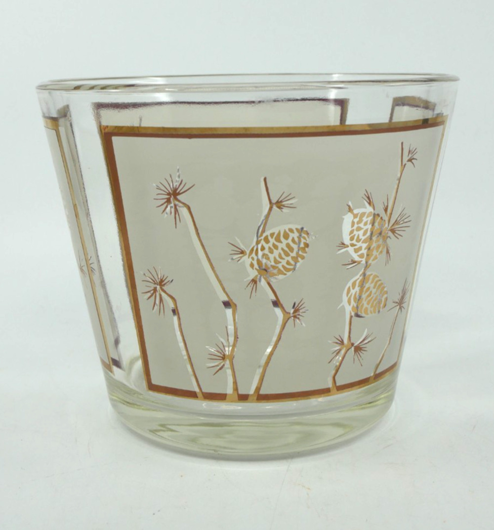 Libbey Gold Pine Cone Glass Ice Bowl Bucket 4.75" Tall 5.75" Wide MCM VTG
